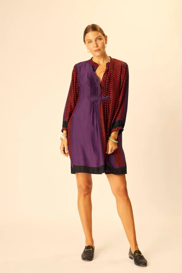 Dresses Shop Natalie Martin SAMMIE SHORT DRESS Block Zigzag Aubergine