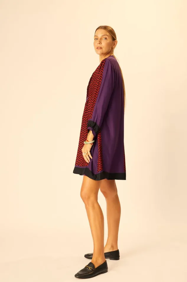 Dresses Shop Natalie Martin SAMMIE SHORT DRESS Block Zigzag Aubergine