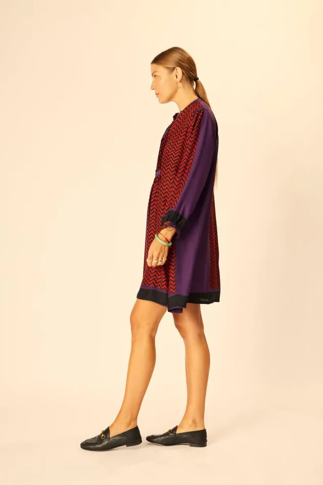Dresses Shop Natalie Martin SAMMIE SHORT DRESS Block Zigzag Aubergine