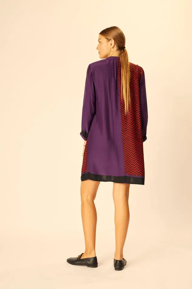 Dresses Shop Natalie Martin SAMMIE SHORT DRESS Block Zigzag Aubergine