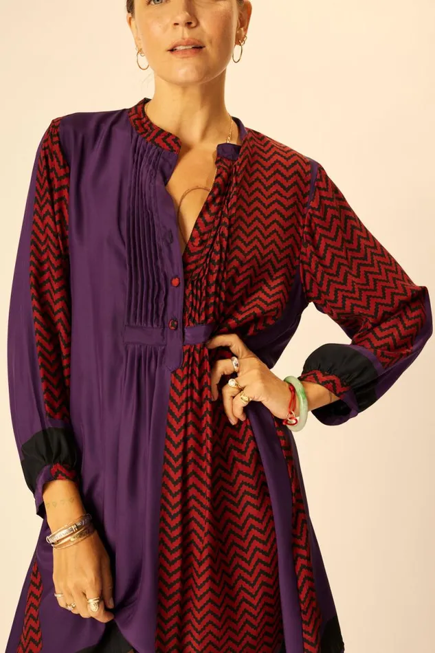 Dresses Shop Natalie Martin SAMMIE SHORT DRESS Block Zigzag Aubergine