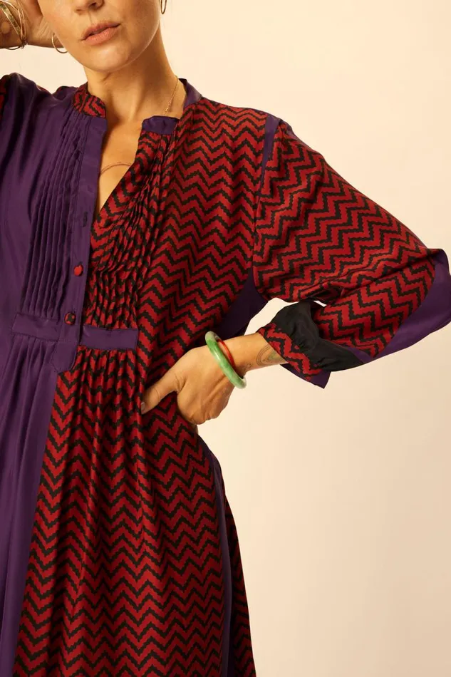 Dresses Shop Natalie Martin SAMMIE SHORT DRESS Block Zigzag Aubergine