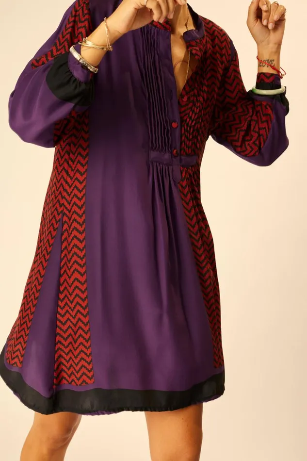 Dresses Shop Natalie Martin SAMMIE SHORT DRESS Block Zigzag Aubergine