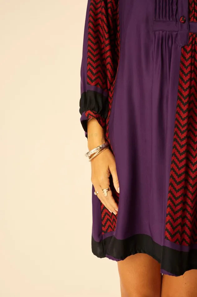 Dresses Shop Natalie Martin SAMMIE SHORT DRESS Block Zigzag Aubergine