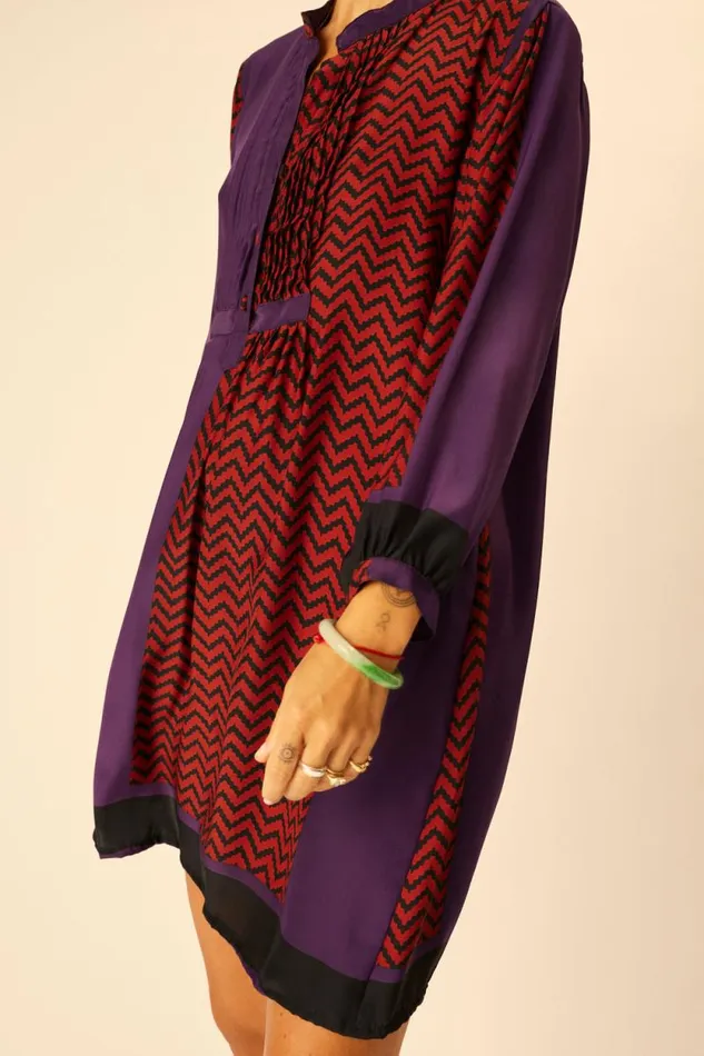 Dresses Shop Natalie Martin SAMMIE SHORT DRESS Block Zigzag Aubergine