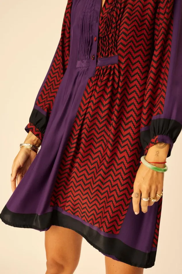 Dresses Shop Natalie Martin SAMMIE SHORT DRESS Block Zigzag Aubergine