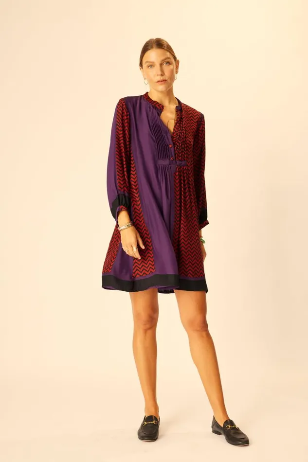 Dresses Shop Natalie Martin SAMMIE SHORT DRESS Block Zigzag Aubergine