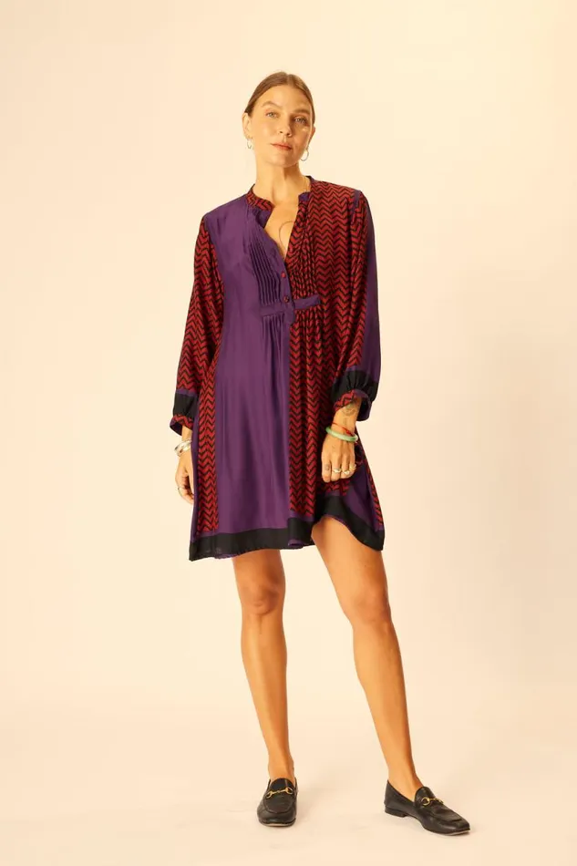 Dresses Shop Natalie Martin SAMMIE SHORT DRESS Block Zigzag Aubergine