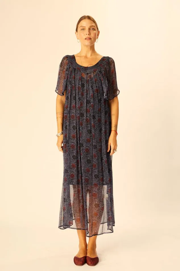 Dresses Shop Natalie Martin SIENNA DRESS Snowflake Steel Blue