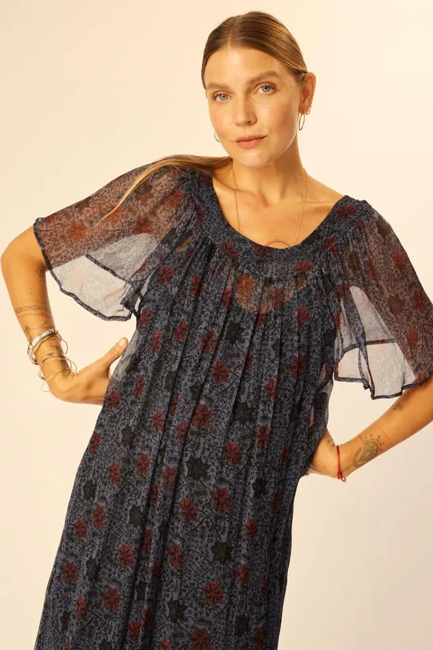 Dresses Shop Natalie Martin SIENNA DRESS Snowflake Steel Blue