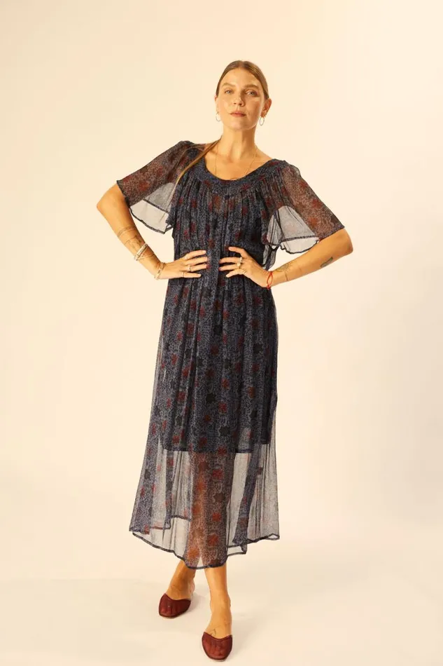 Dresses Shop Natalie Martin SIENNA DRESS Snowflake Steel Blue