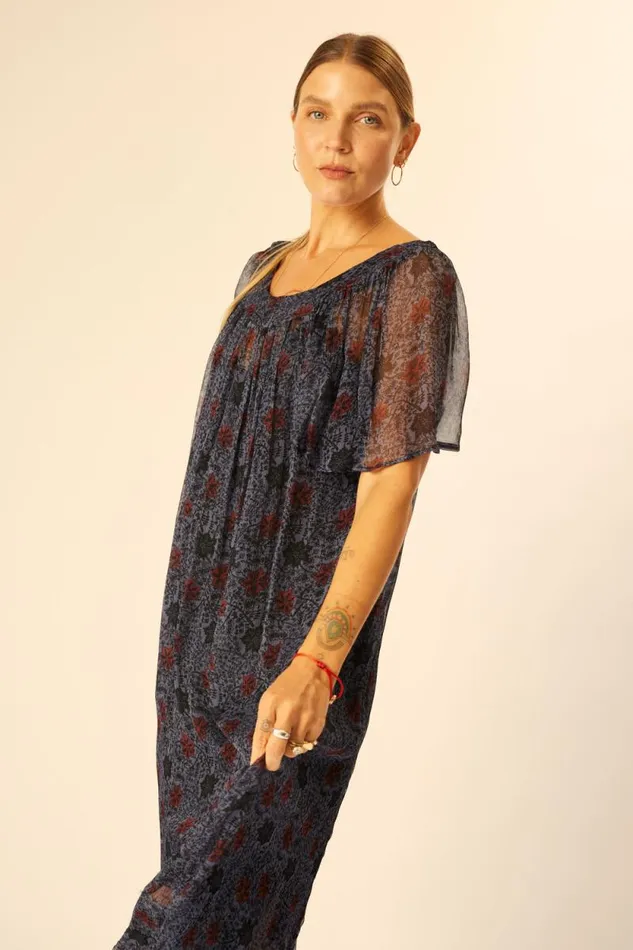 Dresses Shop Natalie Martin SIENNA DRESS Snowflake Steel Blue