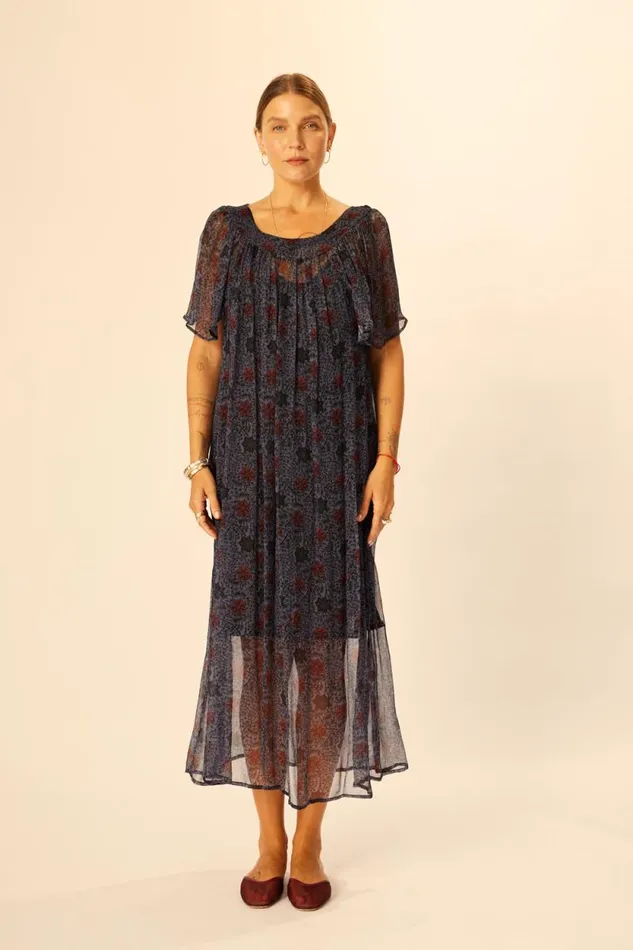Dresses Shop Natalie Martin SIENNA DRESS Snowflake Steel Blue