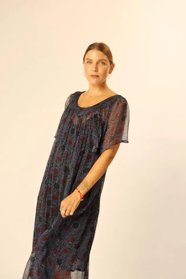 Dresses Shop Natalie Martin SIENNA DRESS Snowflake Steel Blue
