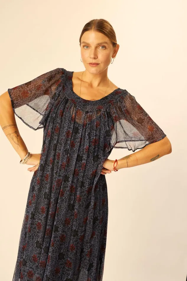 Dresses Shop Natalie Martin SIENNA DRESS Snowflake Steel Blue