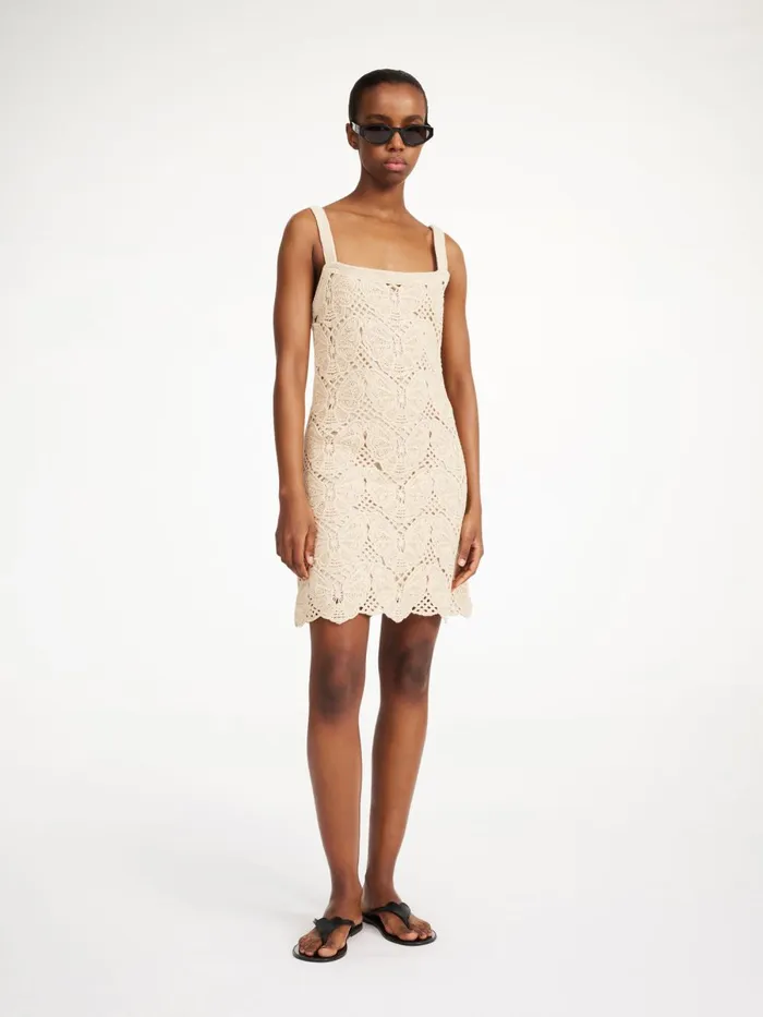 Dresses Women By Malene Birger Falla Crochet Mini Dress Oyster Gray