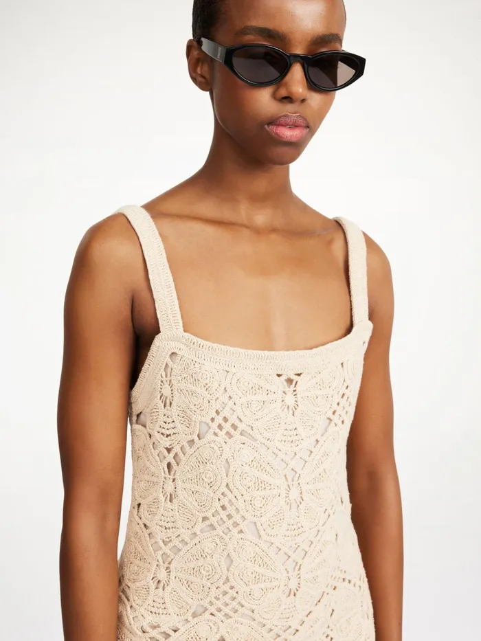 Dresses Women By Malene Birger Falla Crochet Mini Dress Oyster Gray