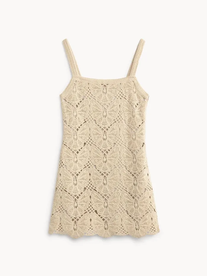 Dresses Women By Malene Birger Falla Crochet Mini Dress Oyster Gray