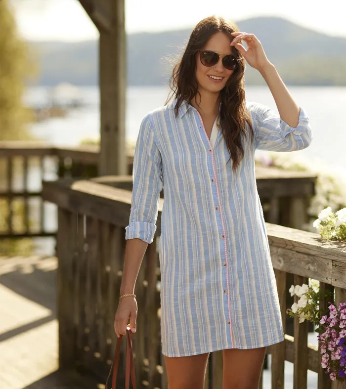 Dresses Women Hatley Cara Shirt Dress 8211 Light Blue Stripes
