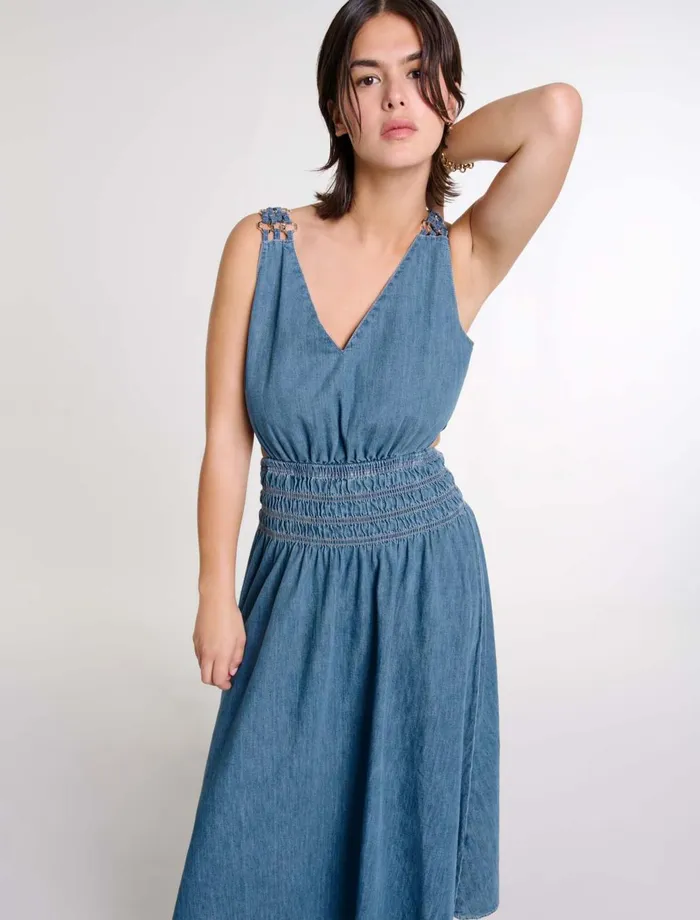 Dresses Women Maje Cutaway Denim Maxi Dress Blue Denim