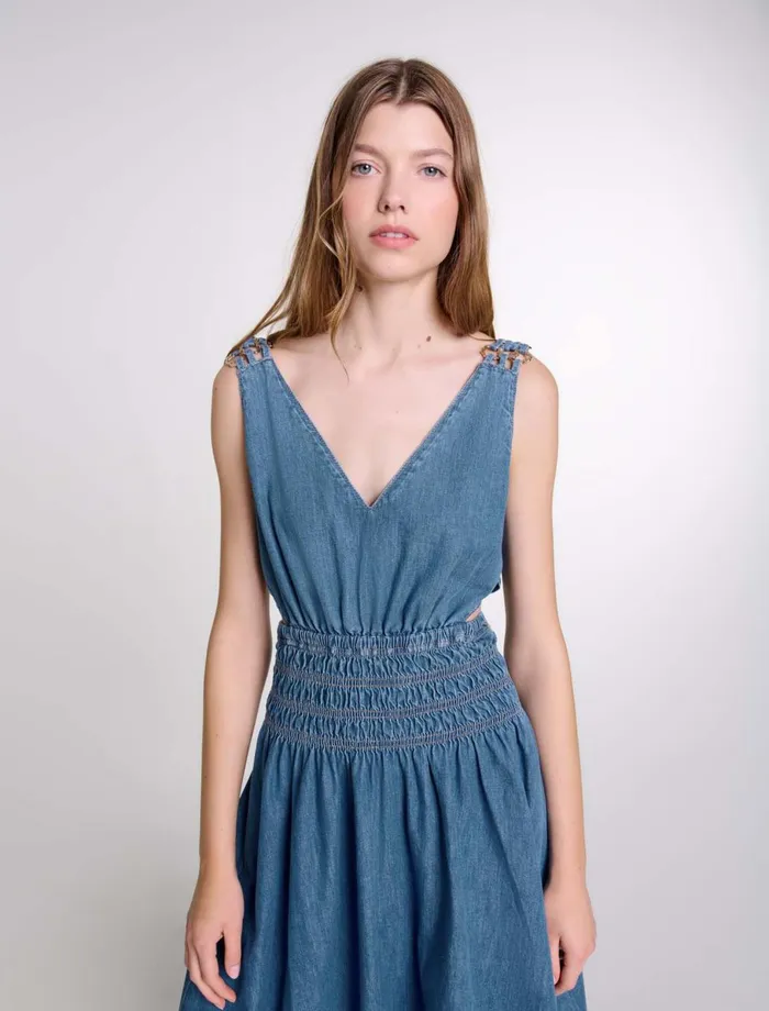 Dresses Women Maje Cutaway Denim Maxi Dress Blue Denim