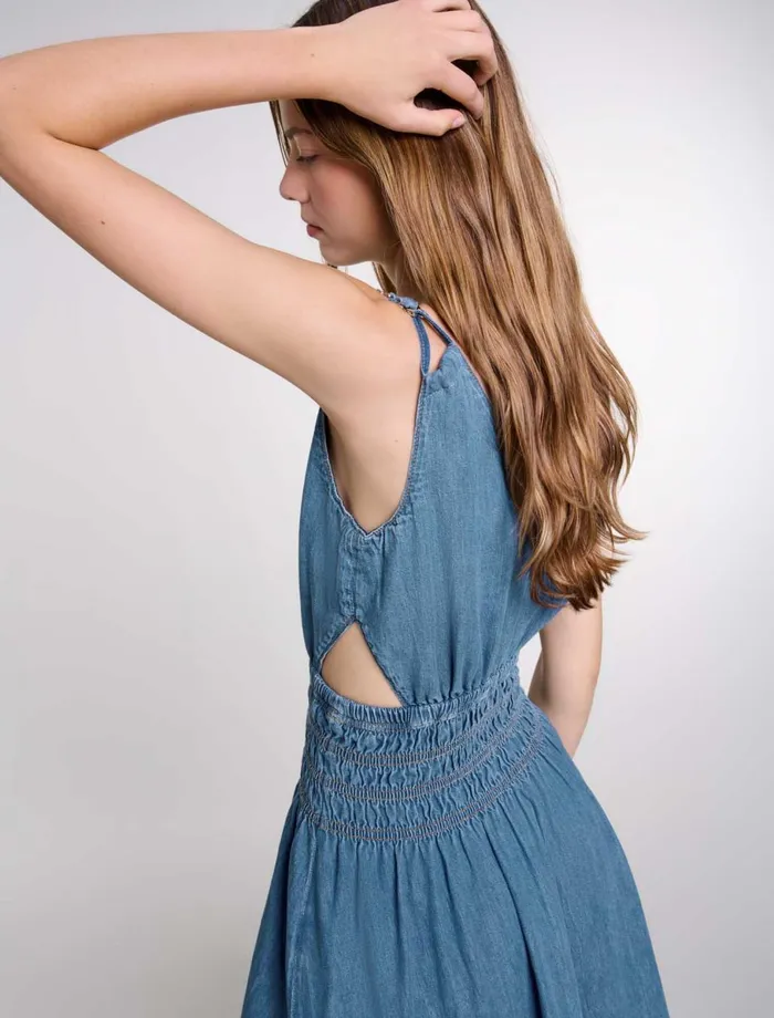 Dresses Women Maje Cutaway Denim Maxi Dress Blue Denim