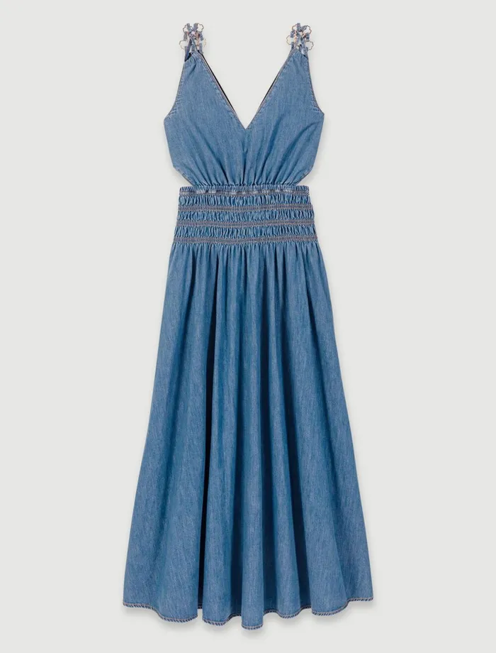Dresses Women Maje Cutaway Denim Maxi Dress Blue Denim