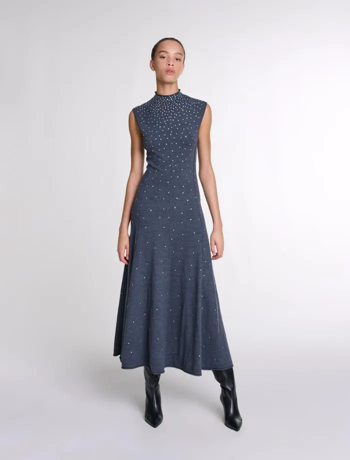 Dresses Women Maje Knit Maxi Dress With Rhinestones Grey