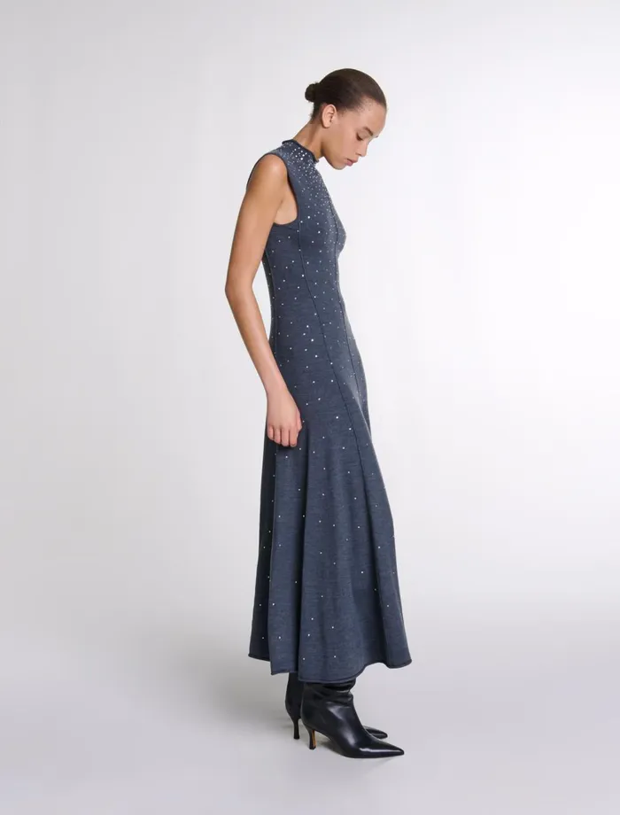 Dresses Women Maje Knit Maxi Dress With Rhinestones Grey