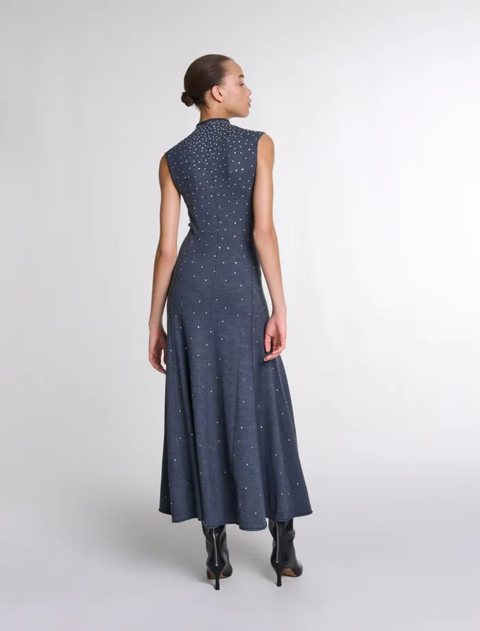 Dresses Women Maje Knit Maxi Dress With Rhinestones Grey
