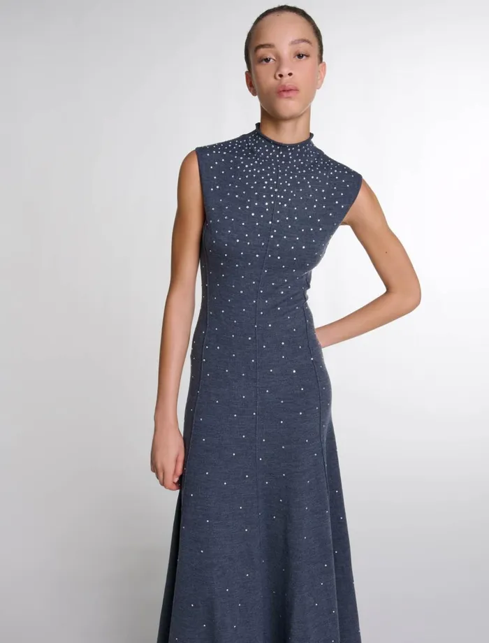 Dresses Women Maje Knit Maxi Dress With Rhinestones Grey