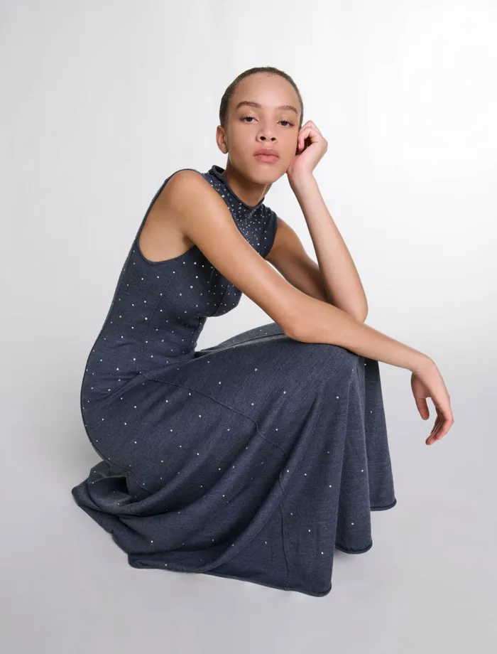 Dresses Women Maje Knit Maxi Dress With Rhinestones Grey