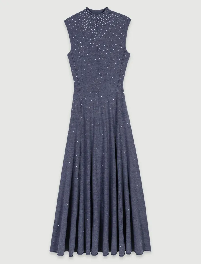 Dresses Women Maje Knit Maxi Dress With Rhinestones Grey