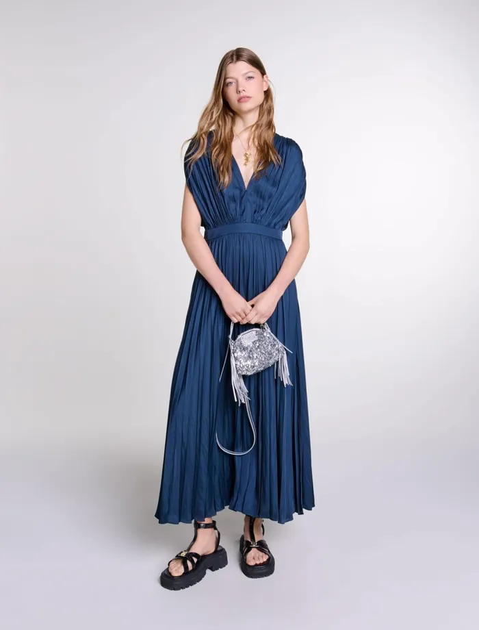Dresses Women Maje Pleated Maxi Dress Navy