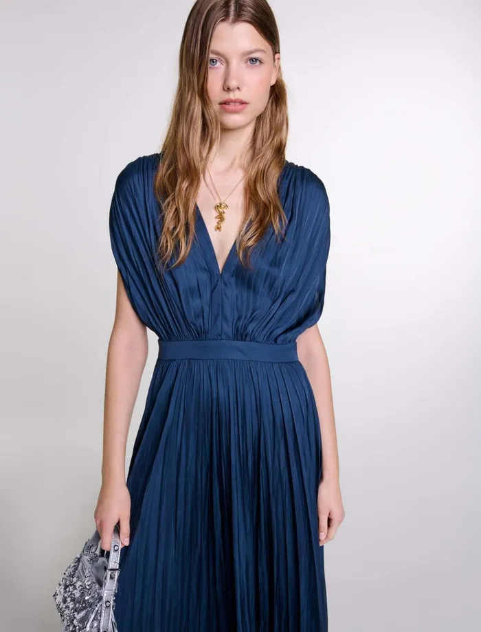 Dresses Women Maje Pleated Maxi Dress Navy