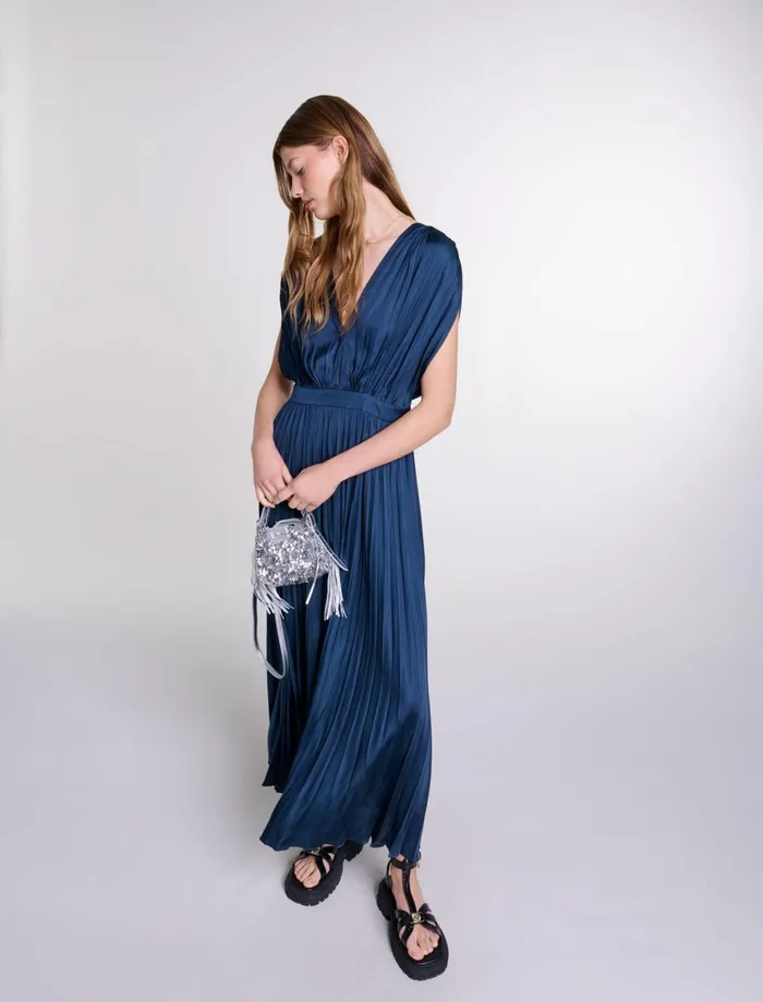 Dresses Women Maje Pleated Maxi Dress Navy