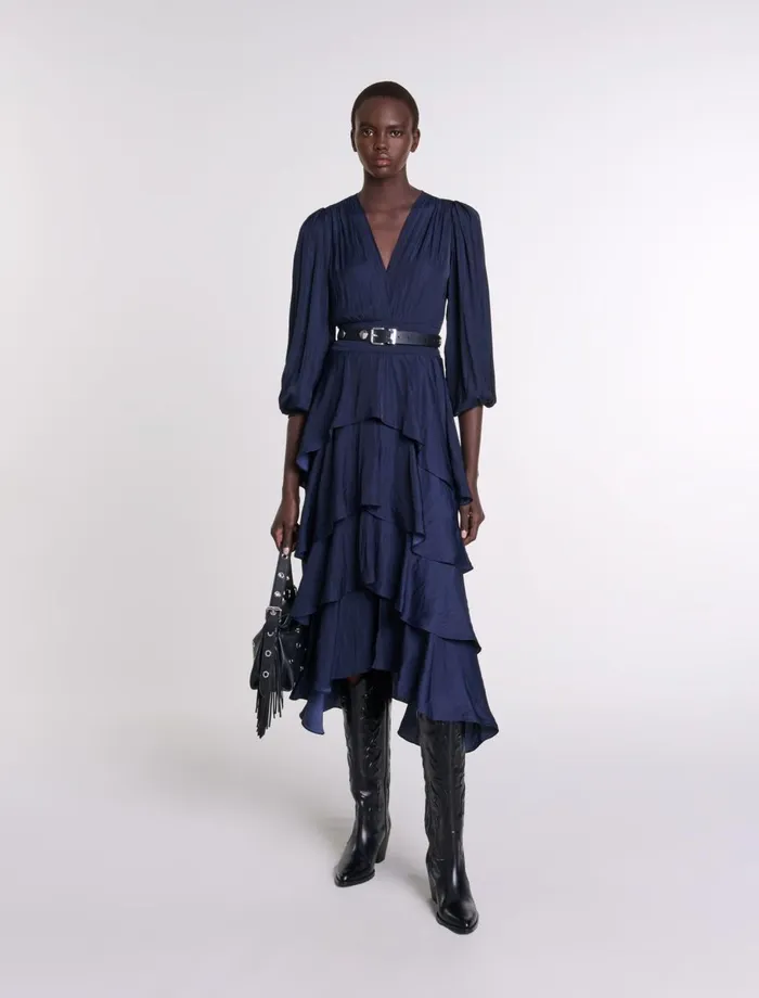 Dresses Women Maje Ruffled Maxi Dress Navy