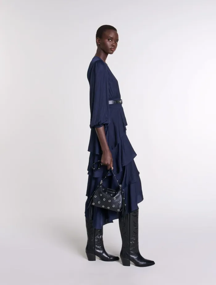 Dresses Women Maje Ruffled Maxi Dress Navy