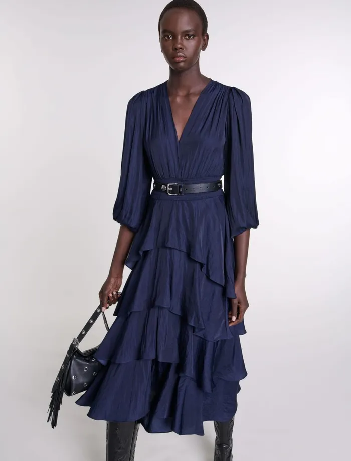Dresses Women Maje Ruffled Maxi Dress Navy