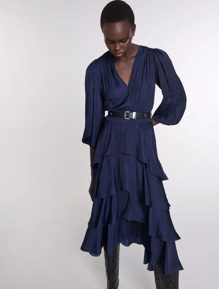 Dresses Women Maje Ruffled Maxi Dress Navy