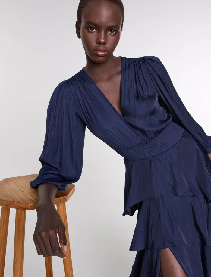 Dresses Women Maje Ruffled Maxi Dress Navy