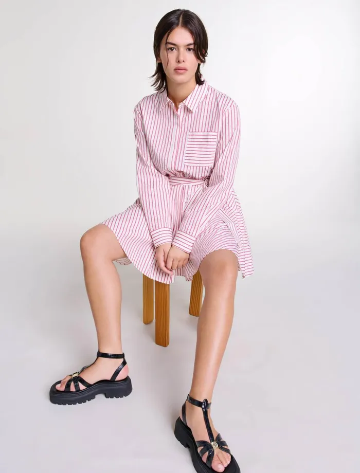 Dresses Women Maje Striped Rhinestone Short Dress Red Rhinestone Stripe