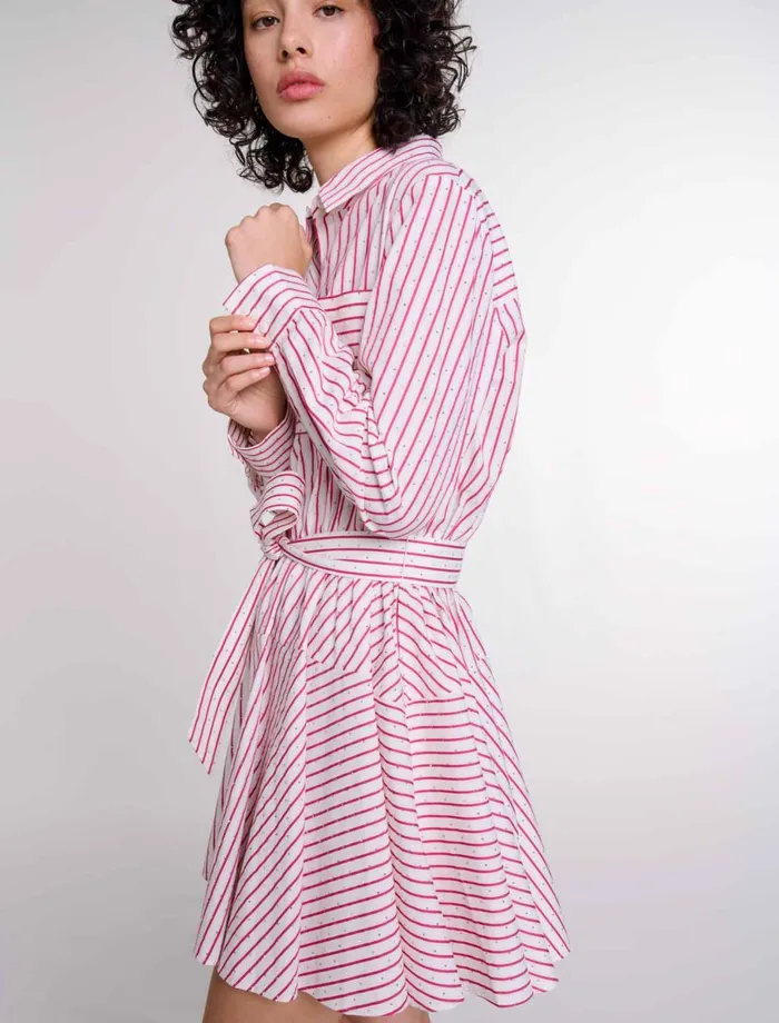 Dresses Women Maje Striped Rhinestone Short Dress Red Rhinestone Stripe