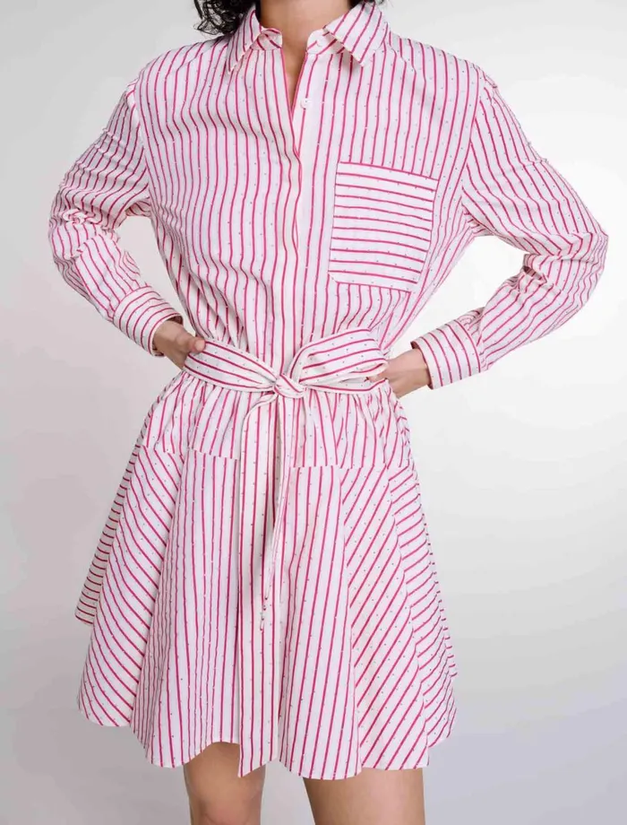 Dresses Women Maje Striped Rhinestone Short Dress Red Rhinestone Stripe