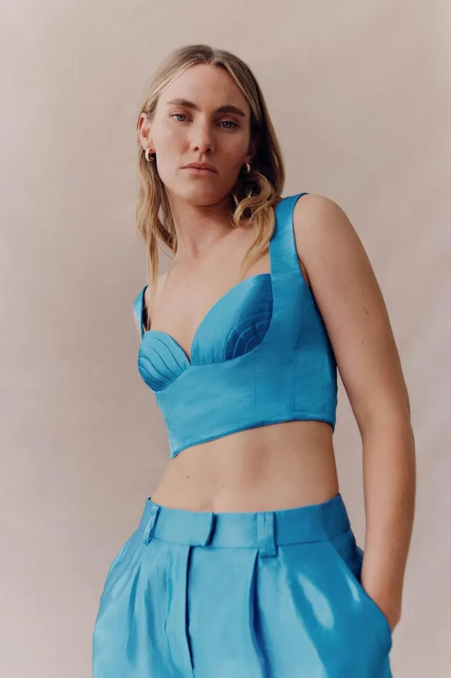 Elation Pleated Bralette Azure Blue Women Aje Tops