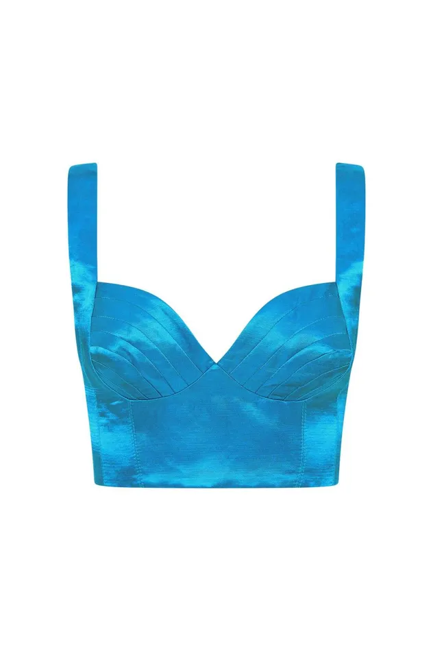 Elation Pleated Bralette Azure Blue Women Aje Tops