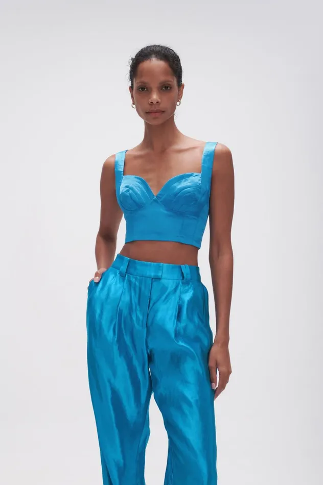 Elation Pleated Bralette Azure Blue Women Aje Tops