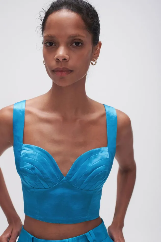 Elation Pleated Bralette Azure Blue Women Aje Tops