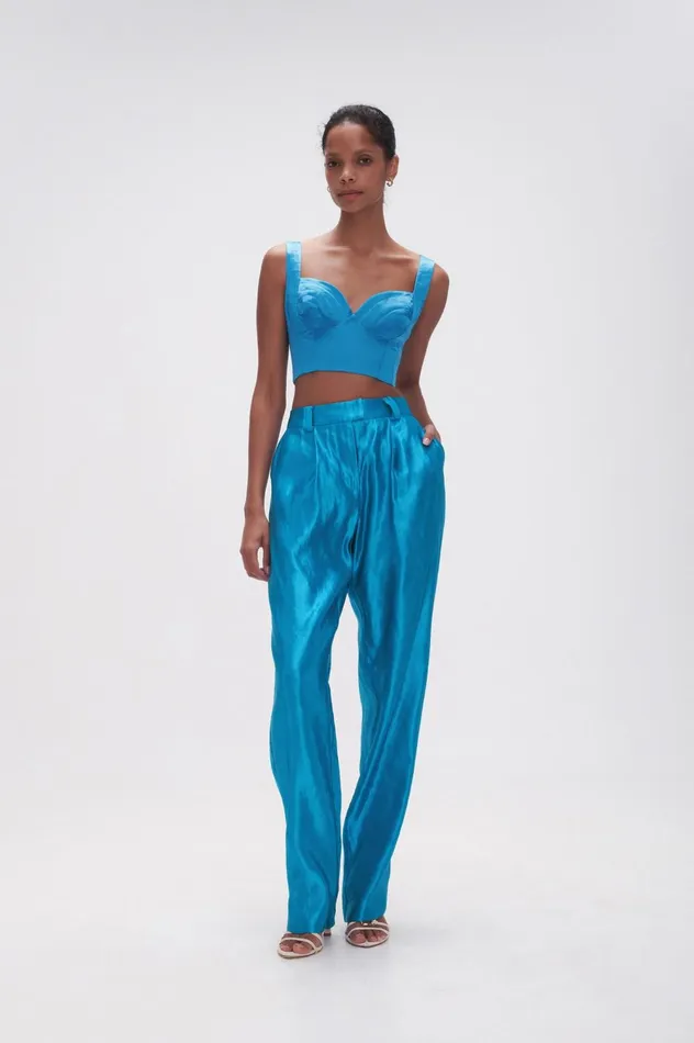 Elation Pleated Bralette Azure Blue Women Aje Tops