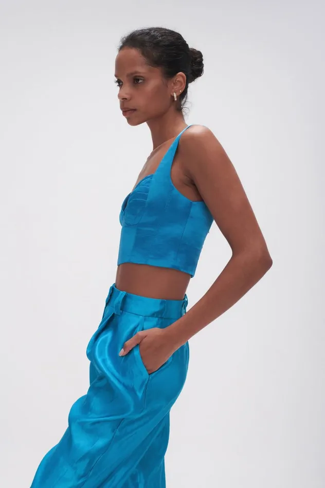 Elation Pleated Bralette Azure Blue Women Aje Tops